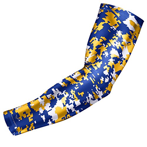 bucwild Sports Compression Arm Sleeve - Youth & Adult Sizes - Baseball Football Basketball Sports (1 Arm Sleeve - Yellow/Blue Camo - Youth Small)