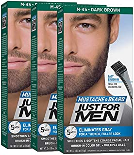 Just For Men Mustache and Beard, Beard Coloring for Gray Hair with Brush Included - Color: Dark Brown, M-45 (Pack of 3)