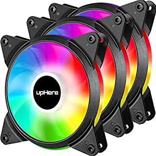 upHere 120mm 3-Pin Quiet Edition Rainbow LED Effect Case Fan for Computer Cooling,3-Pack,T3CF3-3