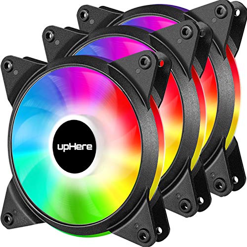 upHere 120mm 3-Pin Quiet Edition Rainbow LED Effect Case Fan for Computer Cooling,3-Pack,T3CF3-3