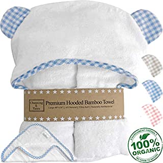 Channing & Yates - Premium Baby Towels for Boys - Hooded Baby Boy Towel & Washcloth Set - Certified Organic Bamboo Baby Towels with Hood - Baby Boy Bath Towels Gift (Blue)