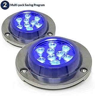 Five Oceans Round 9 Blue LED Underwater Boat Light with Stainless Steel Bezel (Pair) FO-4005-M2