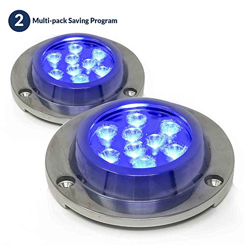 Five Oceans Round 9 Blue LED Underwater Boat Light with Stainless Steel Bezel (Pair) FO-4005-M2