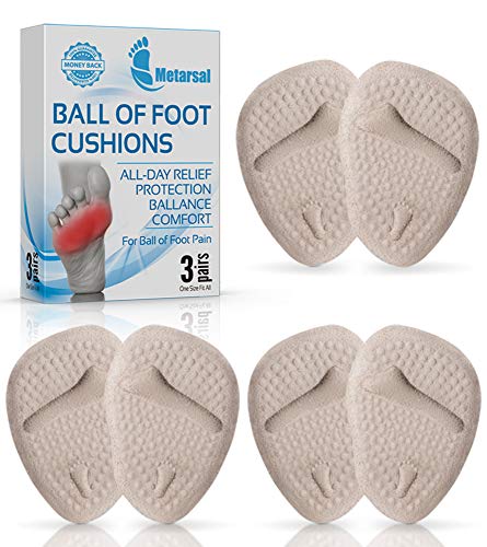 Metarsal Ball of Foot Cushion Pads, Metatarsal High Heel Inserts Pads, Forefoot Pain Relief with Massage Point, Soft Clear, Comfort, Reusable, One Size Fits Most Shoes for Men & Women 3 Pairs (Beige)