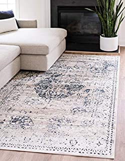 Unique Loom Chateau Collection Distressed Vintage Traditional Textured Rug_VIL002, 10 Feet x 14 Feet 5 Inch, Beige/Navy Blue