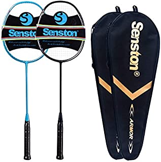 Senston N80 - 2 Pack Graphite High-Grade Badminton Racquet, Professional Carbon Fiber Badminton Racket Included Black Blue Color Rackets 2 Carrying Bag