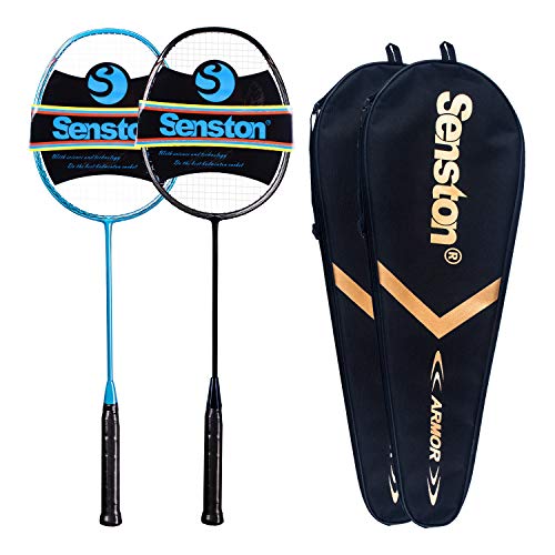 Senston N80 - 2 Pack Graphite High-Grade Badminton Racquet, Professional Carbon Fiber Badminton Racket Included Black Blue Color Rackets 2 Carrying Bag