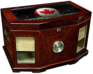 Large Premium Desktop Humidor - Glass Top - Flag of Canada (Canadian) - Soccer Design - 300 Cigar Capacity - Cedar Lined with Two humidifiers & Large Front Mounted Hygrometer.