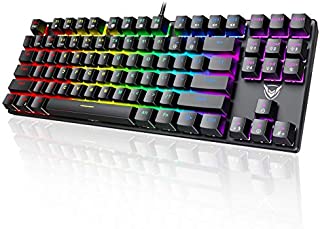 PICTEK TKL Mechanical Gaming Keyboard, Compact 87 Key RGB Computer Keyboard with Blue Equivalent Switches, 27 LED Lighting Modes, 100% Anti-Ghosting Wired Ergonomic Keyboard for Windows PC/MAC Games