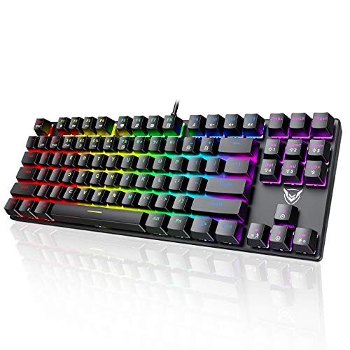 PICTEK TKL Mechanical Gaming Keyboard, Compact 87 Key RGB Computer Keyboard with Blue Equivalent Switches, 27 LED Lighting Modes, 100% Anti-Ghosting Wired Ergonomic Keyboard for Windows PC/MAC Games