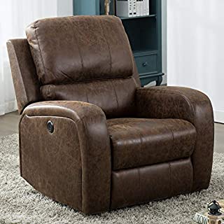 Bonzy Home Power Recliner Chair Air Suede - Overstuffed Electric Faux Suede Leather Recliner Chair with USB Charge Port - Home Theater Seating - Bedroom & Living Room Chair Recliner Sofa (Brown Suede)