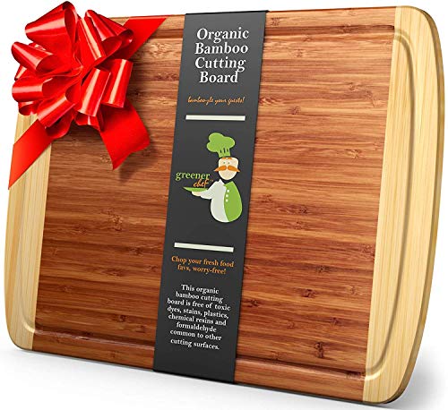 Greener Chef Extra Large Bamboo Cutting Board - Lifetime Replacement Cutting Boards for Kitchen - 18 x 12.5 Inch - Organic Wood Butcher Block and Wooden Carving Board for Meat and Chopping Vegetables