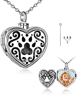 WINNICACA 2 in 1 Functional Cremation Jewelry for Ashes S925 Sterling Silver Pet Paw Urn Locket Necklace -Heart Photo Locket That Hold Pictures - Engraved'Always in my heart' Keepsake Necklace Christmas Gift for Women