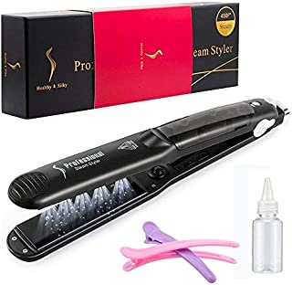 Flat Iron Steam Hair Straightener, Ceramic Professional Flat Irons Ionic Water Vapor Hair Straight, Spray Heat Hair Protector Fast Heat for Dry& Wet Hair