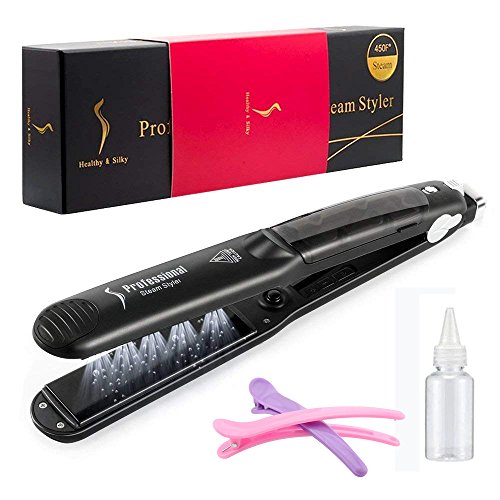 Flat Iron Steam Hair Straightener, Ceramic Professional Flat Irons Ionic Water Vapor Hair Straight, Spray Heat Hair Protector Fast Heat for Dry& Wet Hair