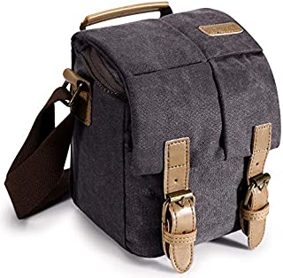 S-ZONE Waterproof Camera Bag Canvas Leather Trim Compatible With DSLR SLR Camera Messenger Bag