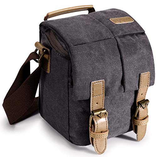 S-ZONE Waterproof Camera Bag Canvas Leather Trim Compatible With DSLR SLR Camera Messenger Bag