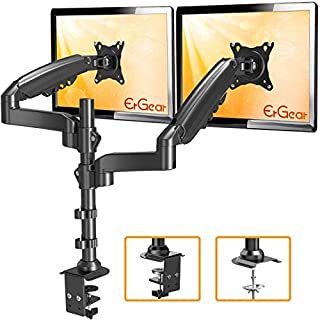 ErGear 17-32 Dual Monitor Desk Mount Stand Kit, Full Motion Gas Spring Arms with Clamp On/Grommet Mounting Base, Holds Two Computer Screens up to 19.84 lbs/Arm with 75/100mm VESA, Black