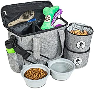 Top Dog Travel Bag - Airline Approved Travel Set for Dogs Stores All Your Dog Accessories - Includes Travel Bag, 2X Food Storage Containers and 2X Collapsible Dog Bowls - Gray