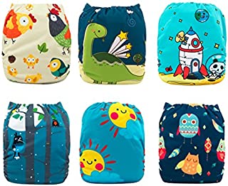 Babygoal Baby Cloth Diapers Washable Pocket Nappy, 6pcs Cloth Diapers+6 Inserts+4pcs Bamboo Inserts,Boy Color 6FB15