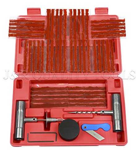 J&R Quality Tools Tire Repair Kit Set to Plug Flat and Punctured Tires | 57-Piece Set