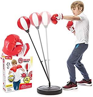 whoobli Punching Bag for Kids Incl Boxing Gloves | 3-8 Years Old Adjustable Kids Punching Bag with Stand | Boxing Bag Set Toy for Boys & Girls