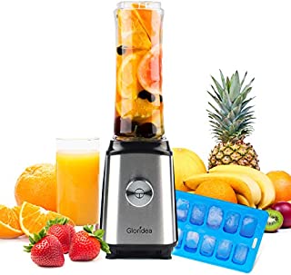 Personal Blender for Shakes and Smoothies - Powerful Drink Mixer with 20 Oz To Go Bottle, Single Use Juicer with Easy One Touch Operation, Great for Sports, Travel, Gym and Office (with Silicone Ice Cube Tray & Bottle Brush)