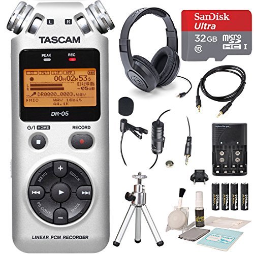 Tascam DR-05 (Version 2) Portable Handheld Digital Audio Recorder (Silver) with Platinum accessory bundle