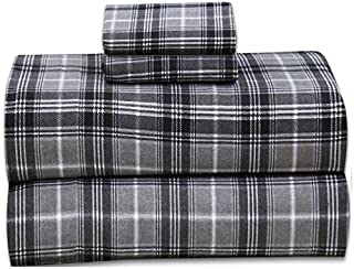 Ruvanti 100% Cotton 4 Piece Flannel Sheets Queen - Deep Pocket - Warm - Super Soft - Breathable Flannel Bed Sheets Set Queen Include Flat Sheet, Fitted Sheet & 2 Pillowcases (Buffalo Check Grey Plaid)