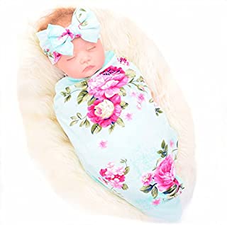 Galabloomer Newborn Receiving Blanket Headband Set Flower Print Baby Swaddle Receiving Blankets