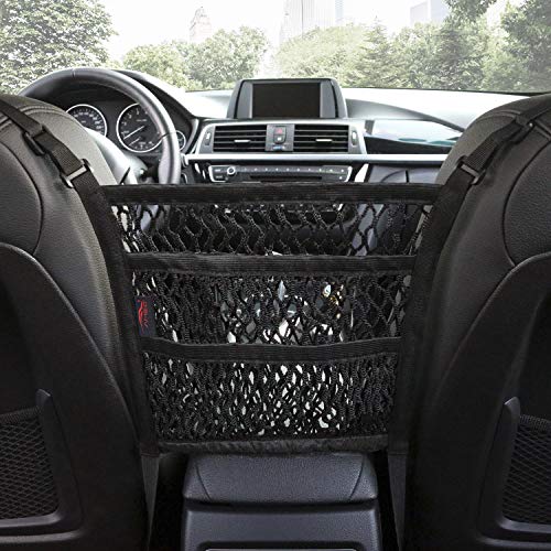 AMEIQ 3-Layer Car Mesh Organizer, Seat Back Net Bag, Barrier of Backseat Pet Kids, Cargo Tissue Purse Holder, Driver Storage Netting Pouch. (3 optional styles)