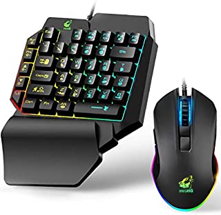 One Hand Gaming Keyboard and Mouse Combo, 39 Keys PUBG Keycap Version Wired Mechanical Feel Rainbow Backlit Half Keyboard, Support Wrist rest, USB Wired Gaming Mouse for Gaming