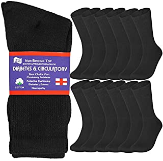 Special Essentials 12 Pairs Physicians Approved Diabetic Crew Socks Unisex Black Grey White (Black, 13-15)