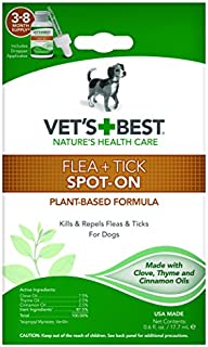 Vet's Best Flea & Tick Spot-On Drops | Topical Flea Treatment Drops for Dogs | Flea Killer with Certified Natural Oils | 3-8 Month Supply for Various Dog Sizes