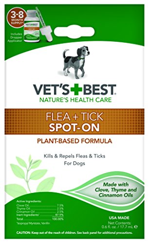 Vet's Best Flea & Tick Spot-On Drops | Topical Flea Treatment Drops for Dogs | Flea Killer with Certified Natural Oils | 3-8 Month Supply for Various Dog Sizes