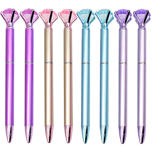 Maydahui 12PCS Big Diamond Retractable Ballpoint Pen gem pens Rhinestones Crystal Bling Plated Metal Color Black Gel Ink Ballpen for Women Kids Girls