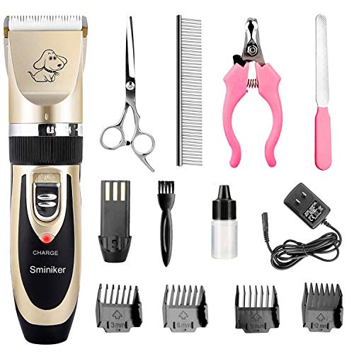 Sminiker Professional Rechargeable Cordless Dogs Cats Horse Grooming Clippers - Professional Pet Hair Clippers with Comb Guides for Dogs Cats Horses and Other House Animals Pet Grooming Kit