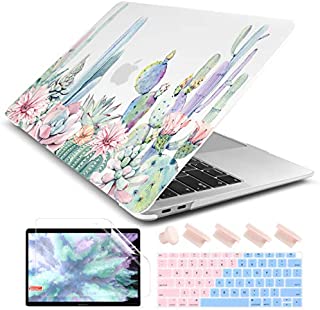 Dongke New MacBook Air 13 Inch Case 2020 2019 2018 Release Model: A2179/A1932 Frosted Rubberized Matte Hard Shell Cover for MacBook Air 13 with Retina Display and Touch ID - Watercolor Cactus