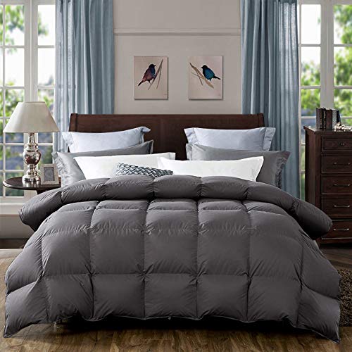 Ventidora Goose Down Comforter King Size Grey Comforter 1200 Thread Count Organic Cotton 750 Fill Power Hypoallergenic Duvet Insert-106x90Inches