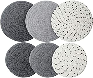 6 Pieces Pot Trivets Large Braided Woven Trivet Coaster, 7 Inch and 4.7 Inch Cotton Thread Weave Cup Coaster Hot Pot Dish Trivet Pad Mat for Kitchen Cooking Supplies (Gray, Dark Gray, White Gray)