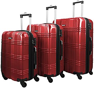 HyBrid & Company Luggage Set Durable Lightweight Spinner Suitcase LUG3-GL8109, 3 Pieces, Red