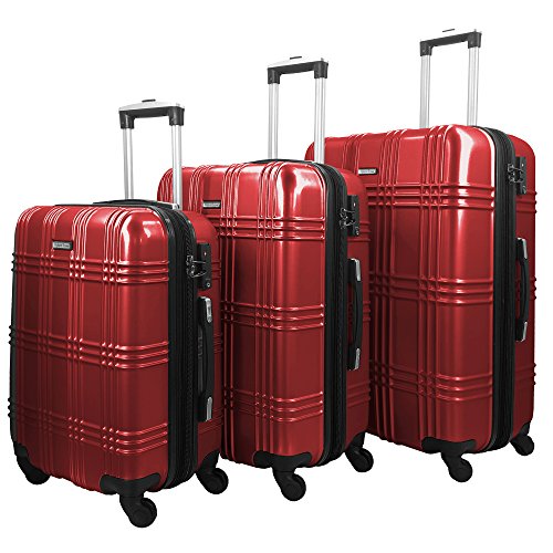 HyBrid & Company Luggage Set Durable Lightweight Spinner Suitcase LUG3-GL8109, 3 Pieces, Red