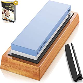 Sharp Pebble Premium Whetstone Knife Sharpening Stone 2 Side Grit 1000/6000 Waterstone | Best Whetstone Sharpener | NonSlip Bamboo Base & Angle Guide