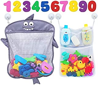 Comfylife Baby Bath Toy Organizer - Shark (2 Bath Toy Storage Nets, 8 Toy Numbers & 10 Strong Hooks)  Great Bath Net for Kids  Cute Bathtub Toy Organizer and Bath/Shower Caddy Storage Solution