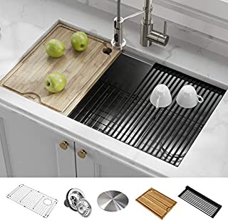 KRAUS KWU110-32 Kore Workstation 32-inch Undermount 16 Gauge Single Bowl Stainless Steel Kitchen Sink with Integrated Ledge and Accessories (Pack of 5)