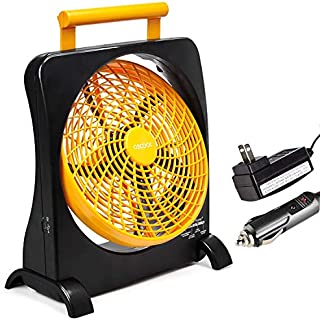 O2COOL 10-Inch Battery Operated Fan - Portable with Internal Rechargeable Battery, Multiple Power Options - AC/DC Adapter, USB Port for Emergencies, Camping, Travel, Indoor and Outdoor Use (Orange)