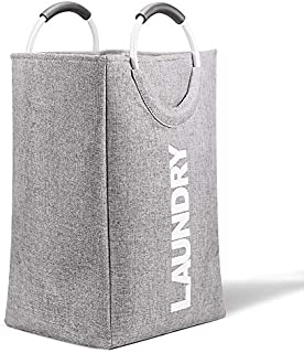 Foldable Laundry Hamper Large Capacity Gray Laundry Bag with Strong Aluminum Handle for Home Dorm Travel (Grey)