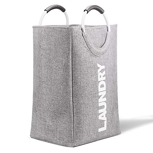 Foldable Laundry Hamper Large Capacity Gray Laundry Bag with Strong Aluminum Handle for Home Dorm Travel (Grey)