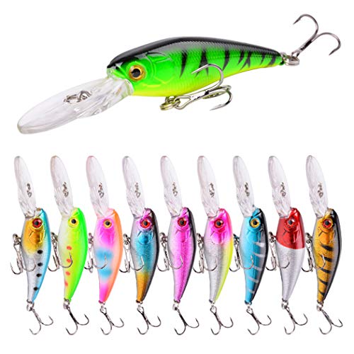 Aorace 10pcs/lot 7.28g/9cm 3D Fishing Eyes Laser Line Hard Minnow Baits Life-Like Swimbait Fishing Lures Bass Crankbait Tackle for Pikes/Bass/Trout/Walleye/Redfish