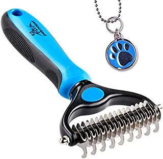 Pet Grooming Tool - 2 Sided Undercoat Rake for Cats & Dogs - Safe Dematting Comb for Easy Mats & Tangles Removing - No More Nasty Shedding and Flying Hair